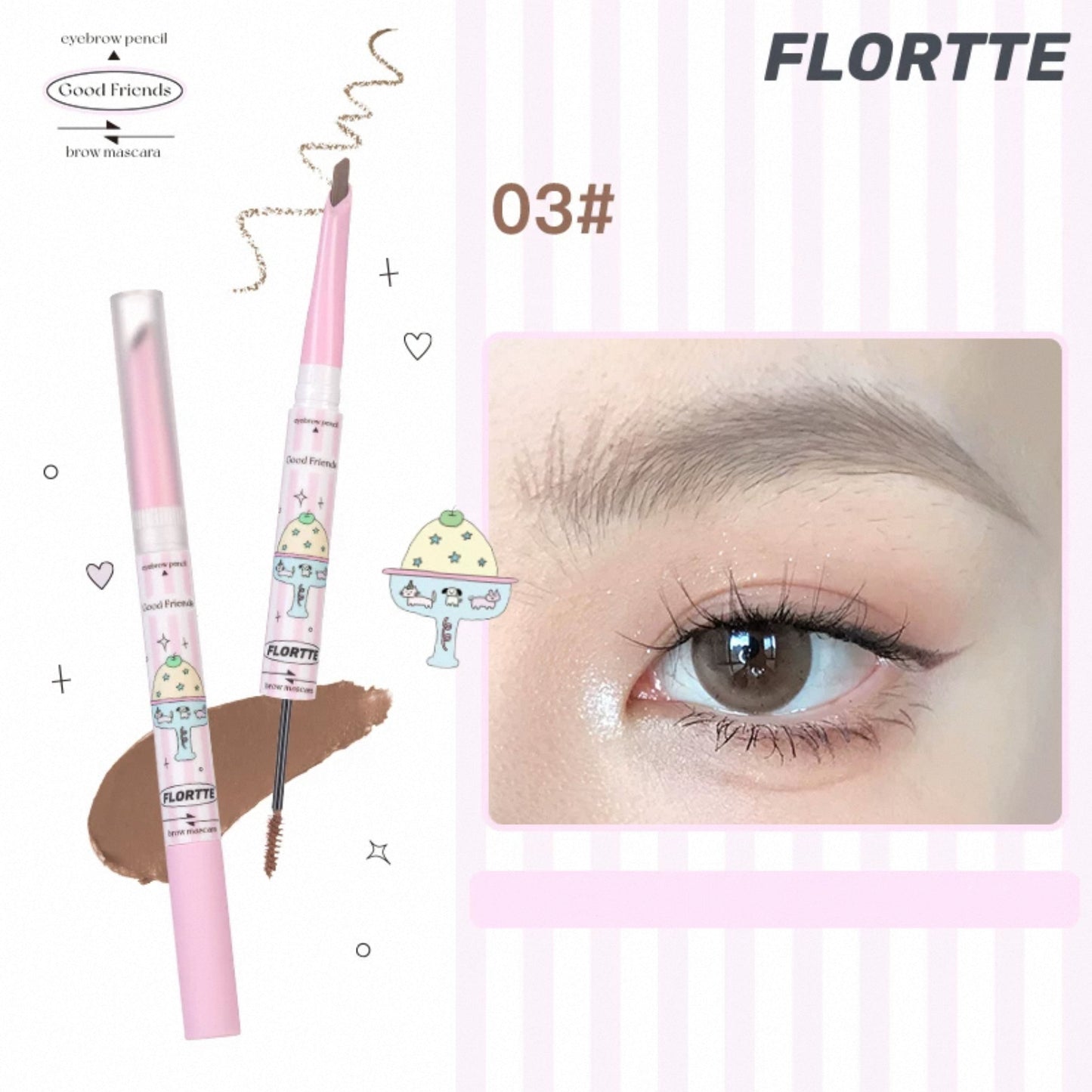 Flortte Good Friends Club Eyebrow Pencil ＆ Brow Mascara